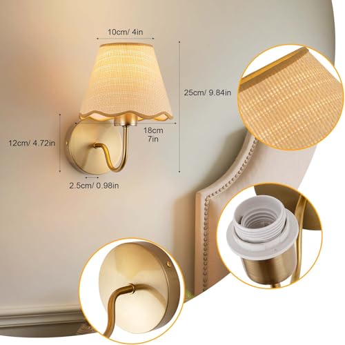 Image of ADISUN Battery Operated Wall Sconce Set of 2, Gold Wall Lamps Rechargeable Bulbs for Living Room, Rattan Shade Wireless Wall Lights for Bedroom Living Room Hallway Kitchen(2 Bulbs Included)
