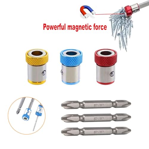 Image of 3 pieces of reinforced magnetic screw ring clamp, equipped with a set of 3 screws, compatible with 1 /4 inch 6.35mm hexagonal screwdriver and electric drill bit universal screwdriver head magnetic ring