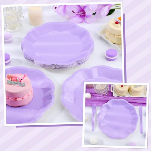 Image of NatNarr 30 Pcs Light Purple Paper Plates, 9 Inch Scalloped Lavender Plates Small Cake Dessert Plate Disposable Party Plate for Wedding, Birthday, Baby Shower