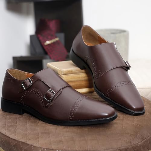 Image of LOUIS STITCH Men's Formal Shoes | Italian Leather Double Monk Strap Handcrafted | Stylish Lace-Up Business, Formal, (LSRXDM)