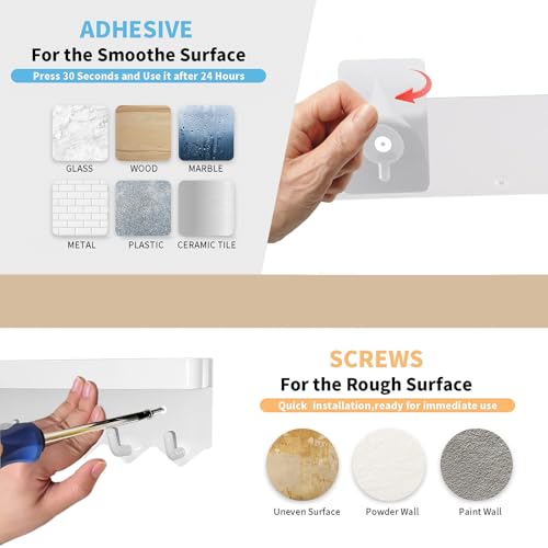 Echehi 6 Hooks Key Holder, Self Adhesive or Drilling 2 Ways Installation Key Holder for Wall, Key Hooks Wall Mounted for Entrance Area (White) - Cosy Home Interiors Echehi 6 Hooks Key Holder, Self Adhesive or Drilling 2 Ways Installation Key Holder for Wall, Key Hooks Wall Mounted for Entrance Area (White) - Image 6