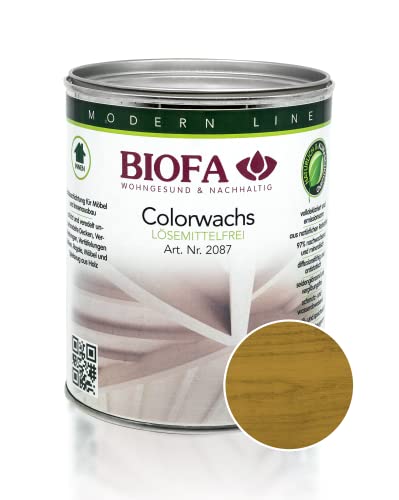 BIOFA Colorwachs lösemittelfrei farbig natürliche Holz-Wachs-Lasur mit Carnaubawachs für Holzdecken, Möbel, Spielzeug Eiche hell 1L