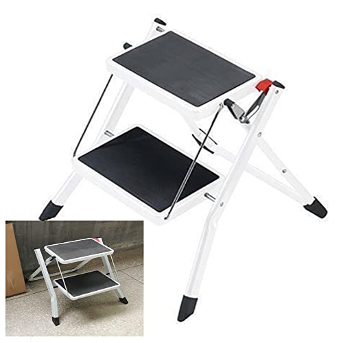 Klappbarer Küchen-Tritthocker, tragbar, 2 Stufen, mit rutschfesten Stufen, robuste Sicherheitsleiter aus Metall für Haushalt und Büro, 150 kg Kapazität Cover