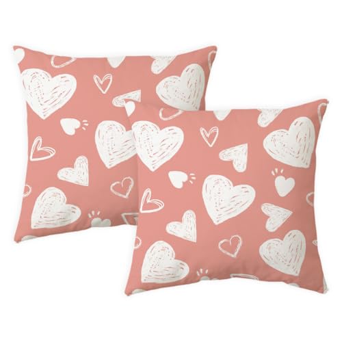 yeshttdy Pink Valentines Pillow Covers18x18 Inch White Heart Decorative Throw Pillow Covers Valentine Day Cushion Case for Bedroom Sofa Couch Holiday Festivals Home Decor Set of 2