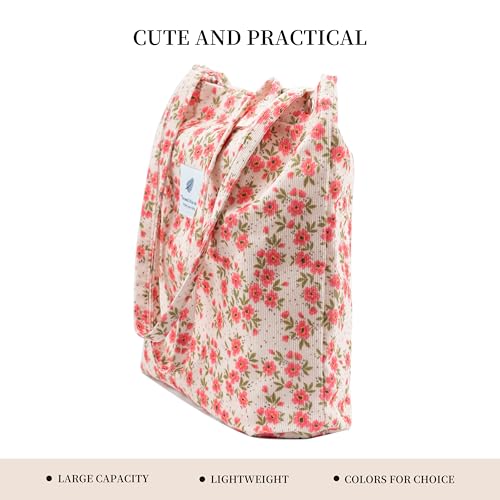 Image of Corduroy Tote Bag Cute Tote Bags for Women Shoulder Bag with Inner Pocket for Work Beach Travel and Shopping Grocery