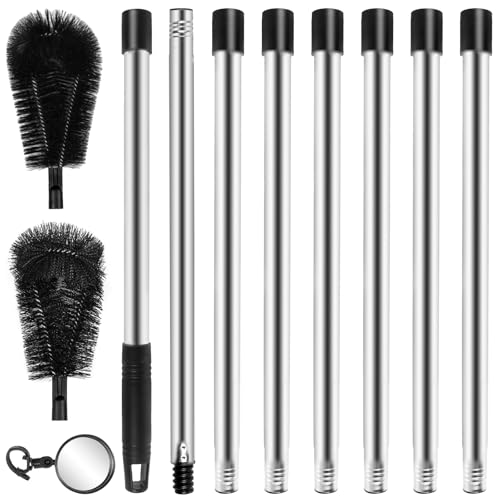 Gutter Cleaning Tools 10.5 Ft Gutter Cleaning Brush from Ground Adjustable Roofing Guard Cleaner Tool with Telescopic Pole Inspection Mirror 2 Brush Heads for Easy Remove Debris and Leaves(8pack)