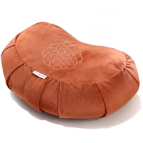 Hihealer Premium Crescent Meditation Cushion, Ergonomic Buckwheat Hull Floor Pillow for Adults, Comfortable Yoga Bolster for Meditation & Floor Sitting (Orange)