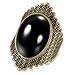 HAIXIAN Gold Oval Black Obsidian Stone Ring for Women,14K Yellow Gold Plated Cocktail Party Crystal Turkish Ring,Turkey Ring Jewelry for Her, gold, Cubic Zirconia