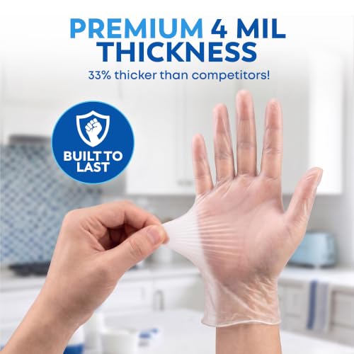 Image of Keppi 110 Pack Vinyl Gloves Clear - Disposable Latex - BPA & Powder-Free - Food Grade Gloves for Cooking Cleaning Food Prep Catering BBQ Baking & Restaurant Use - (Medium)