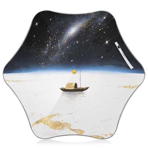 Nexawaveo Paraguas infantil con UPF 50+ barco y galaxia para sol y lluvia, diseño resistente al viento, borde reflectante, fácil de abrir para niños pequeños