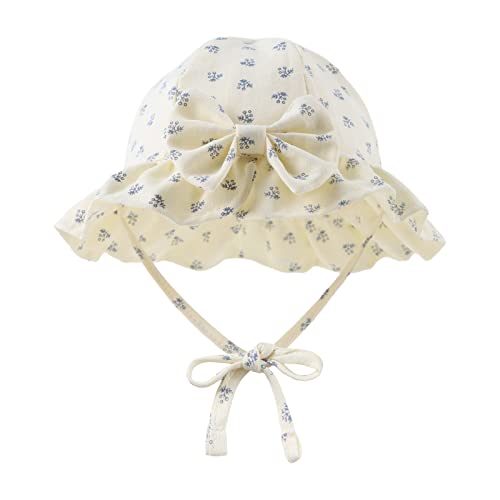 Bow Baby Girls Summer Hat Flower Toddler Girls Sun Hat Cotton Breathable Infant Hat (Beige Floral, 18.1"(3-6 Months)) #TOP1