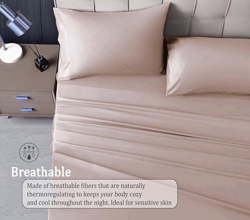 Image of RD TREND Microfiber Satin Weave Fitted Bedsheet for Double Bed King Size (78x72x10 Inch) with 2 Pillow Covers (18x28 Inch), 400 TC Elastic All Around | Lite Peach