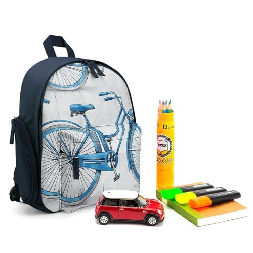 Blue Bicycle Backpack Small Book Bag with Side Pocket, Lightweight Durable Backpack, Travel Rucksack, Blue-style3