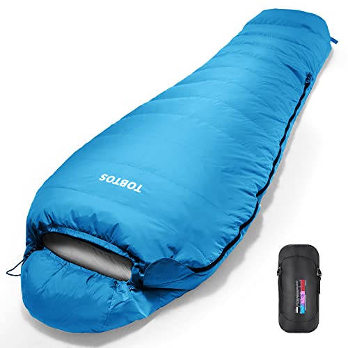 TOBTOS Mummy Sleeping Bag, 4 Season Warm & Cold Weather Camping Sleeping Bag for Adults, Lightweight Backpacking Sleeping Bag with Compression Sack for Camping, Outdoor, Hiking, Backpacking (Sky Blue)