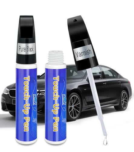 Black Touch Up Paint for Cars, Car Paint Touch Up Pen with Varnish Clear Coat Pen 2pcs, Car Scratch Repair Pen, Lasting Auto Scratch Remover, Quick and Easy Fix Vehicles Chip Rim Scuff Repair