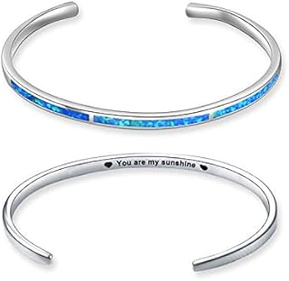 WINNICACA Fire Opal Bangle Bracelets Cuff Bangle Bracelets Sterling Silver Jewelry Gifts for Women Teens Lady Birthday
