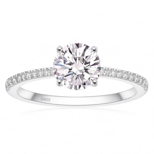TenKa 2CT Engagement Rings for Women, 925 Sterling Silver Round Cut Solitaire Cubic Zirconia CZ Wedding Bands, Travel Promise Rings for Her Size 6 Silver