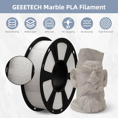 Image of Geeetech Marble PLA Filament, 1.75mm 3D Printer Filament 1kg(2.2lbs), Dimensional Accuracy + /- 0.02 mm, Marble White-Brown Stone Color, Fit Most FDM Printer