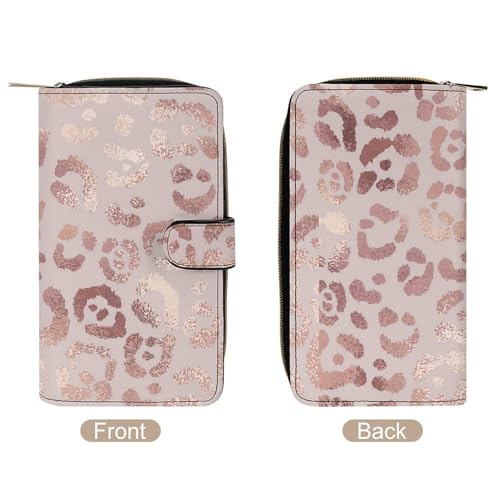 Rose Gold Leopard Pattern Leather Wallets Large Capacity Zipper Pocket Card Holder with ID Window, 19.7x11x3.5cm, style3