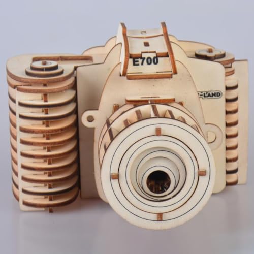 Rompecabezas 3D de madera tallada con diseño detallado de cámara retro 4
