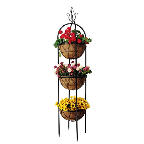 OUTOUR Obelisk Trellis Planter Flower Pots Stands Holder 3 Planter Baskets with 12