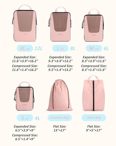 Image of BAGSMART Compression Packing Cubes for Travel, 6 /5 /4set Lightweight Packing Organizers, Summer Travel Essentials Suitcase Organizer Bags Set