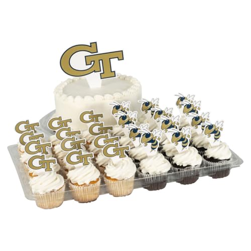 Desert Cactus Georgia Tech Cupcake Topper and Cake Toppers Set - GT Yellow Jackets 25 Pcs Food Party Supplies, Tablecloth Decorations, Graduation and Game Day