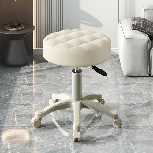 Aislerbee Tabouret roulettes Coiffeuse 360° | Coussin Moelleux Simili Cuir Noir | Hauteur Réglable 35-53cm | Expédition Directe France| Idéal Bureau/Salon/Atelier