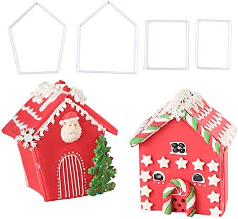 Gingerbread House Cookie Cutter Set, 3D Plastic Mini Christmas House Cookie Cutter Kit, Christmas House Biscuit Cookie Mold DIY Baking Tools