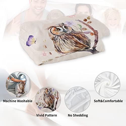 Owl Throw Blanket, Soft Plush Flannel Fleece Owl Blanket For Girls, Cozy Fuzzy Watercolor Owl Blanket Throw, Owl Blanket Gifts With Flowers Butterflies Pattern For Teens Bed Sofa Couch, 50"*60" #TOP2