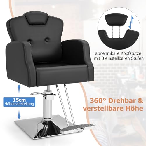 COSTWAY Krzesło fryzjerskie z zagłówkiem, oparciem i pompą hydrauliczną, krzesło do salonu fryzjerskiego z regulacją wysokości, fotel fryzjerski obracany o 360°, krzesło obsługowe, obciążenie do 150