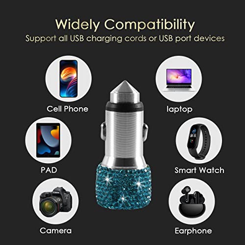 Bling Car Charger With 3 In 1 Nylon Braided Charging Cable,5V/2.4A Hand Crafted Rhinestone Cute Dual Usb Car Charger For Iphone,Ipad Pro,Samsung,Lg,Diamond Fast Charging Decor Accessories For Women #TOP5