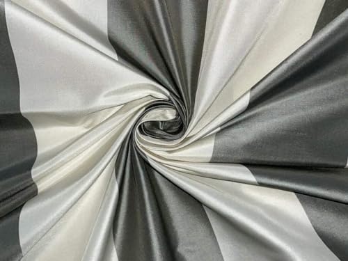 TAFNEWS16 Rayures taffetas 100 % soie | Largeur 137,2 cm | Bandes grises et ivoire