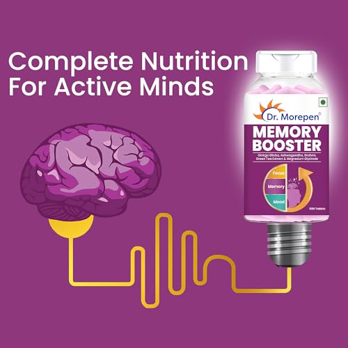 DR. MOREPEN Memory, Focus & Mood Tablets with GABA, Ashwagandha & Chamomile for Brain Health - 60 Veg Tablets Pack of 2