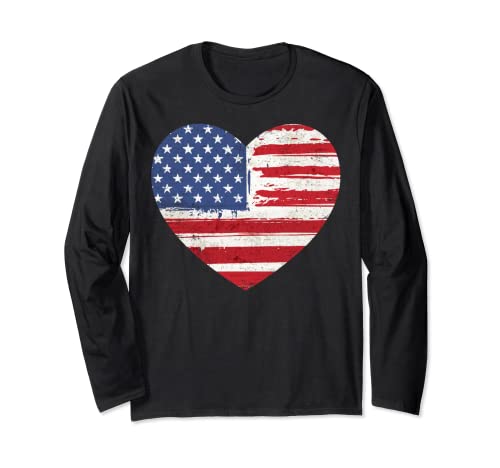 4th Of July American Flag Heart USA Patriotic Pride Maglia a Manica