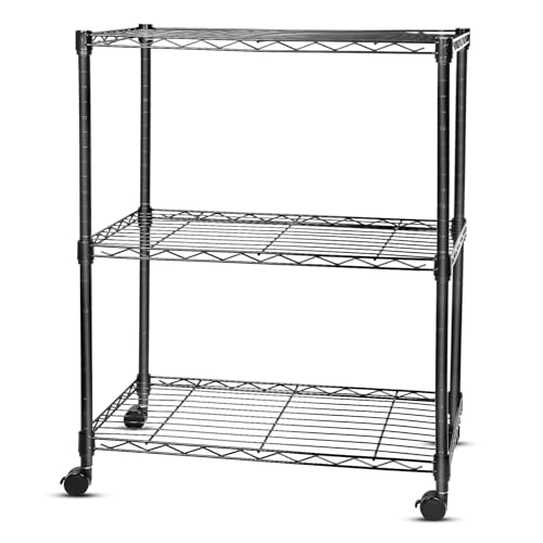 Image of Whitmor 3 Tier Storage Shelves, Heavy Duty with Wheels, Adjustable Wardrobe Rack, 400 lbs Capacity per Shelf, Max 1200 lbs Total for Kitchen, Bathroom, Garage, 24" L x 14" W x 30.5" H, Black