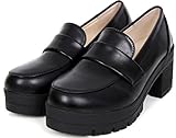 Women Oxford Shoes Lolita Cosplay Shoes Student Uniform Dress Shoes Waiter Work Pumps (6.5, Black)