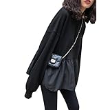 [Ｍｉｎｅｓａｍ] トレーナー レディース スウェット トップス 長袖 カットソー フリル 無地 可愛い カジュアル 春秋（ブラック,L）