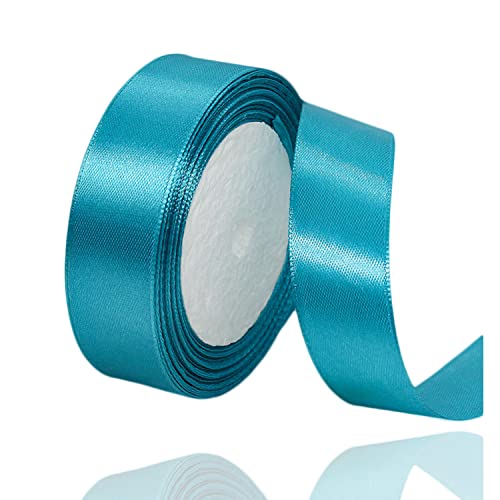 Turquoise Blue Ribbon 25mm, 23 Meters Satin Fabric Present Ribbon for Crafting Gift Wrapping, Balloons, Floral Bouquet