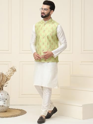 Image of SOJANYA (Since 1958 Men's Silk Blend Kurta Pyjama With Nehrujacket Set