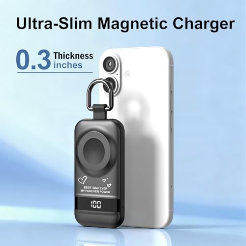 Image of 5W Fast Portable Charger for Apple Watch, 2500mAh & Digital Display - Magnetic Fast Charging iWatch Charger for Travel - for Apple Watch Series (Black-Dad)