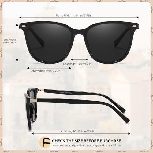 HASFOX® Women's Polarized Sunglasses | UV Protection Square Oversized Shades | Mirrored Trendy Stylish Sunnies | with Case3