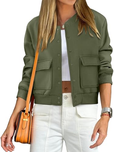 ANRABESS Women Cropped Bomber Jacket 2025 Fashion Casual Trendy Varsity Y2k Jackets Fall Outfits Army Green Large