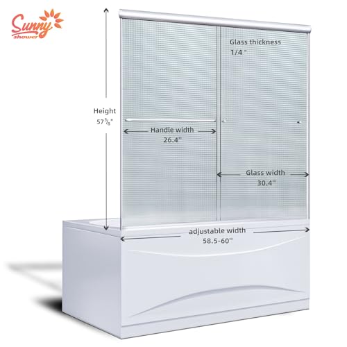SUNNY SHOWER Double Sliding Shower Door Frosted Glass Shower Enclosure Sliding 60\" W x 57.4\" H Bathtub Door 1/4\" Glass Panel, Brushed Nickel Finish - Thumbnail 3
