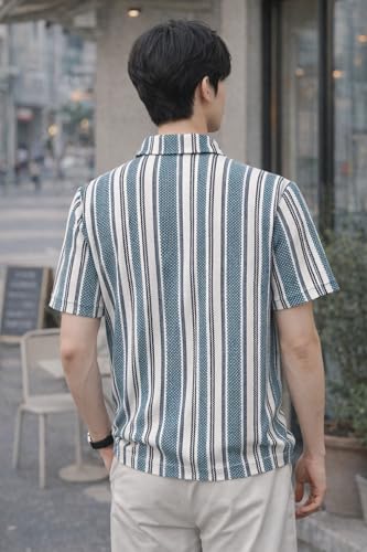 Image of London Hills Men's Loose Fit Half Sleeve Vertical Striped Polo T-Shirt with Zip Collar | Premium Polyester Fabric | T Shirt for Man | Tshirt | Shirts Men | Tshirt for Man | Men T-Shirts