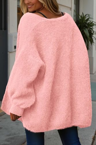 dowerme Women Open Front Cardigans Trendy Fall Long Sleeve Drop Shoulder Soft Knit Slouchy Sweater Winter Clothing 2026(Pink,Medium) — view 4