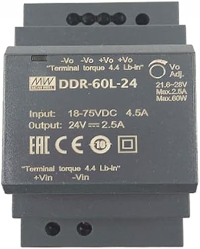 Original MEAN WELL DDR 60W Riel DIN DC-DC Convertidor Entrada 18-75V DC a 24V DC 2.5A 60W meanwell Fuente de alimentación Transformador convertidor