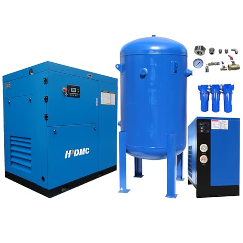 HPDMC 37KW 50HP Rotary Screw Air Compressor 460V/3Ph 219CFM 125psi Heavy Duty Air Compressed System with 255CFM Air Dryer and 270 Gal Vertical ASME Tank