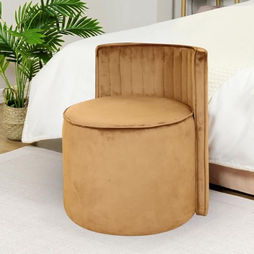Image of Velvet OttomanPouffes for Sitting with Backrest | Puffy Stool for Living Room | Puffy Dressing Table Stool for Home Decor, Office (Skin)