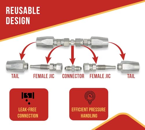 Image of Mytee Products 2Pcs Hydraulic Hose Field Repair Kits 3 /8 inch Steel Female JIC w /Adapter - Reusable Hydraulic Fittings for Wire Hydraulic Hose Compatible w / R2, R16, R17, R19-3 /8 inch Inner Diameter